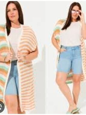 Torrid Striped Open-Front Duster Cardigan in Peach, Mint & Cream Size 2